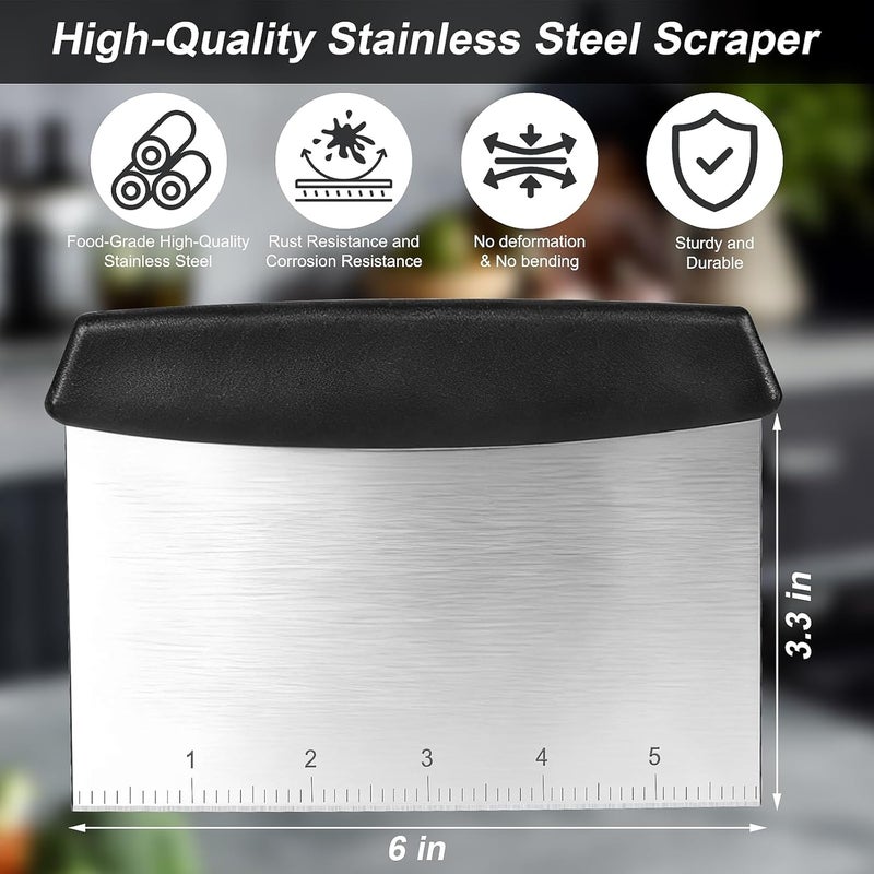 HANWRAPS Bench Scraper,Dough Scraper,Premium Stainless Steel Dough Cutter with Measuring Scale,Multi- Purpose Food Scraper for Pastry,Cake,Pizza,Bread,Cooking - Image 2